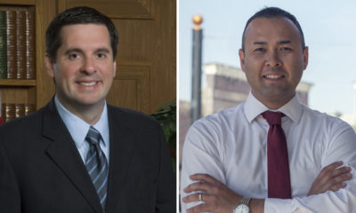 Combined photo board of Rep. Devin Nunes, left, and challenger Andrew Janz