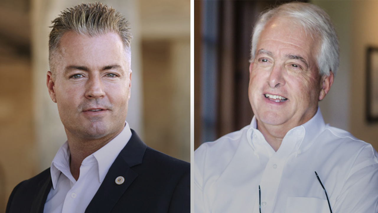 Travis Allen and John Cox images side by side. Both are Republican candidates for Governor in California