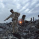 Debris at the crash site of a passenger plane near the village of Grabovo, Ukraine..