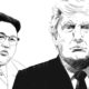 Portrait drawings of North Korea's Kim Jong Un and President Donald Trump