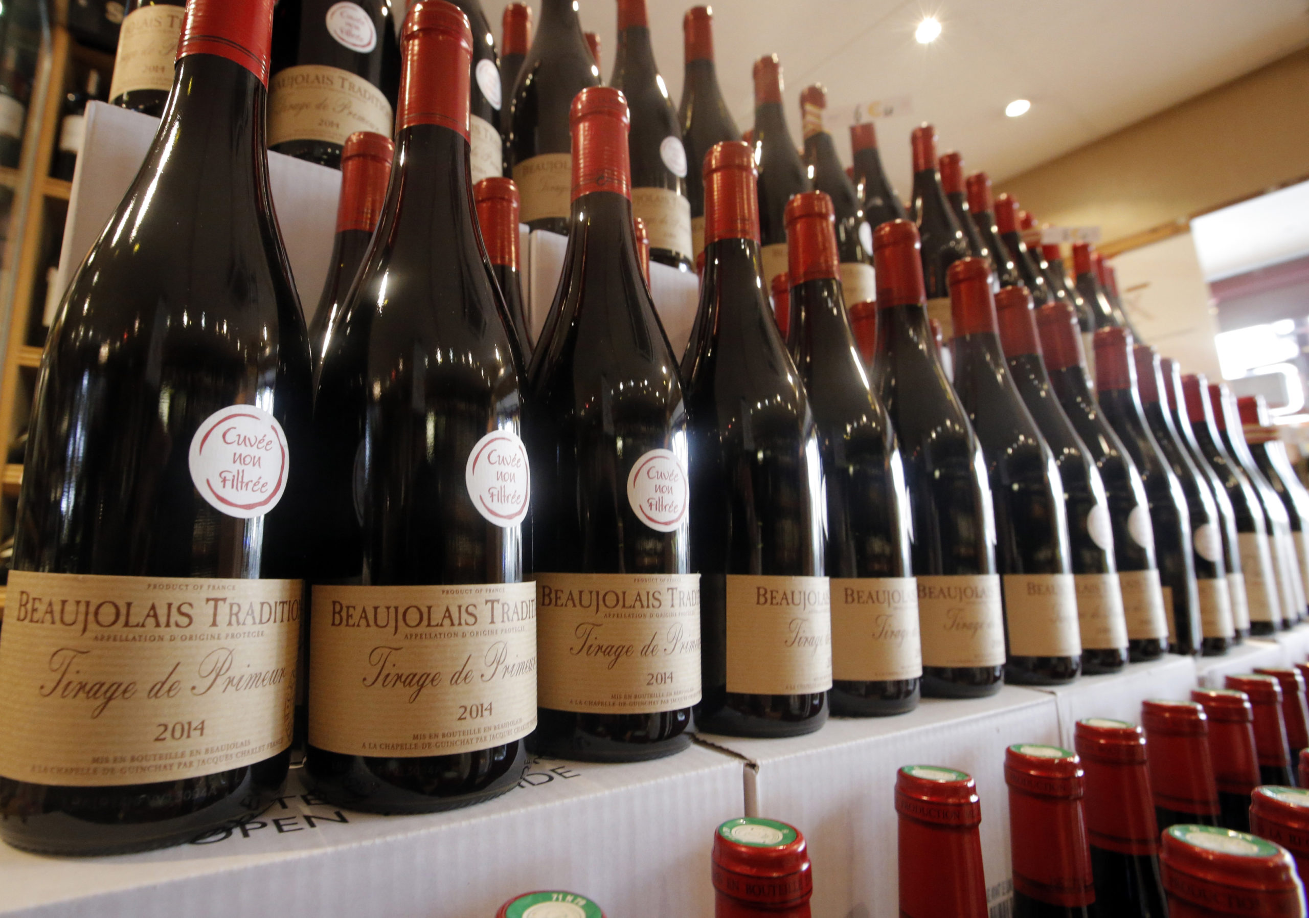 Photo of French wines on a shelf