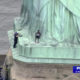 Photo of the base of the Statue of Liberty, where a woman protester tried to climb