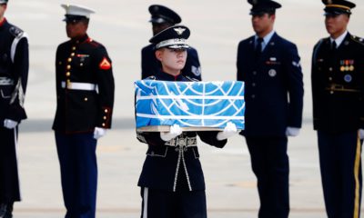 Photo of soldier carrying a casket containing a remain of a US soldier