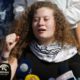 Photo of Ahed Tamimi speaking at a press conference