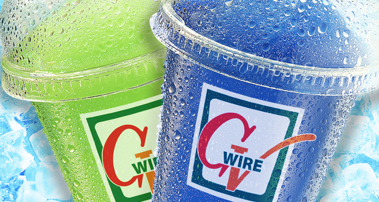 Picture of two Slurpees adorned with GV Wire logos