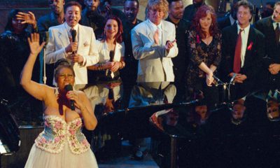 Photo of Aretha Franklin performing at an AIDS benefit concert