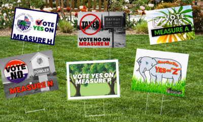 Graphic of faux ballot measure signs in yard