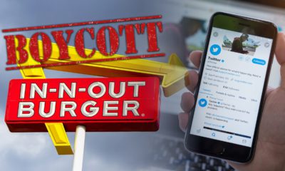 Photo of In-N-Out Burger sign and iPhone showing Twitter page