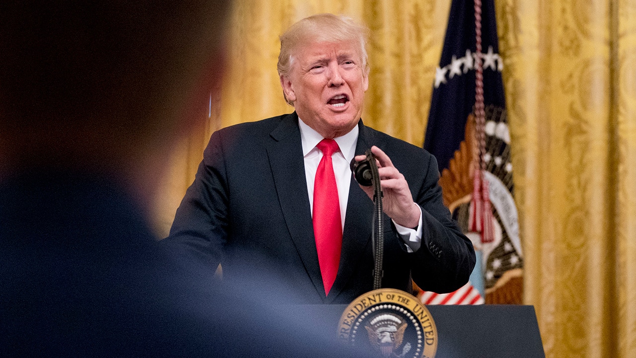 Photo of President Donald Trump speaking at and event to salute ICE officers