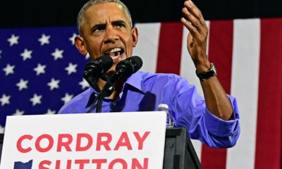 Photo of former President Barack Obama speaking at a campaign in Ohio