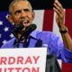 Photo of former President Barack Obama speaking at a campaign in Ohio
