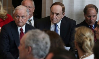 Photo of Attorney General Jeff Sessions, left, U.S. Sen. Richard Shelby, R-Ala., and U.S. Sen. Doug Jones, D-Ala.
