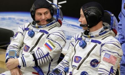 Photo of U.S. astronaut Nick Hague, right and Russian cosmonaut Alexey Ovchinin