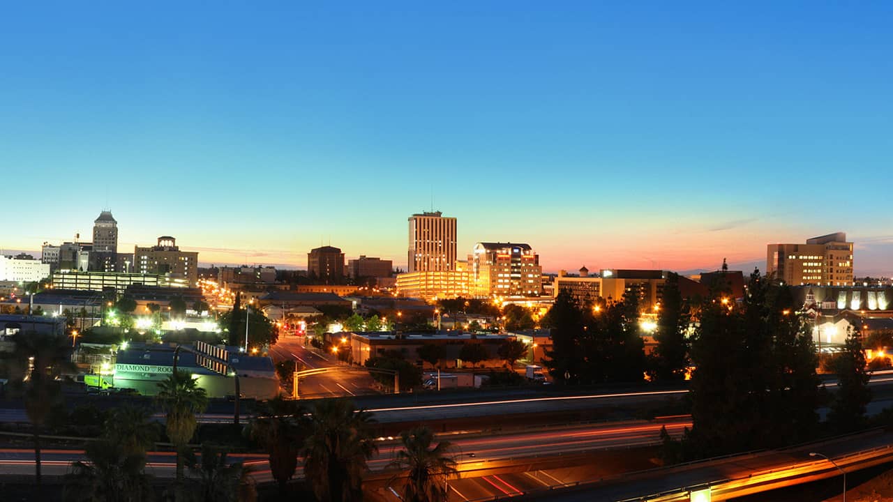 Photo of downtown Fresno at night