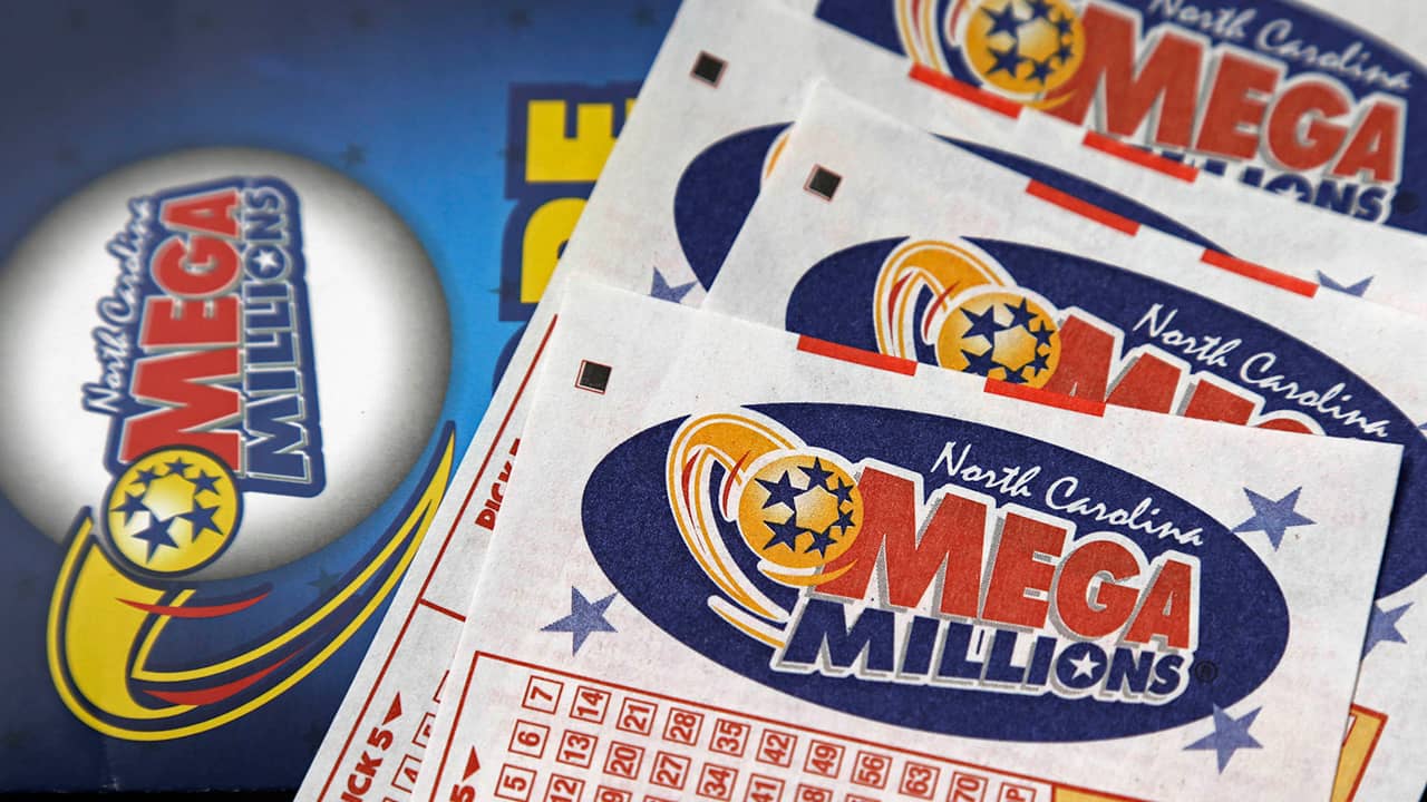 Photo of Mega Millions lottery tickets and logo