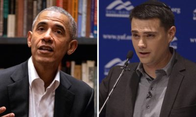Portraits of President Barack Obama and conservative commentator Ben Shapiro