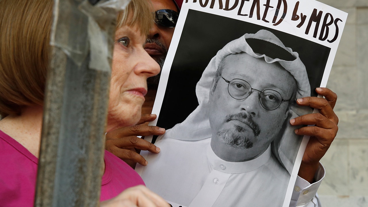 Photo of a poster of Saudi journalist Jamal Khashoggi