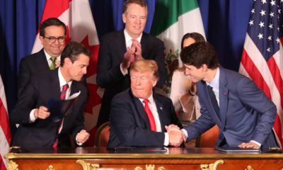 Photo of President Donald Trump, Prime Minister Justin Trudeau, and Mexico's President Enrique Pena Nieto