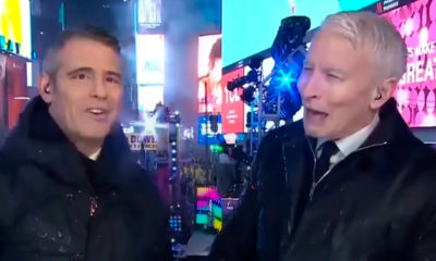 Screen grab images of Andy Cohen and Anderson Cooper on CNN's New Year's Eve show