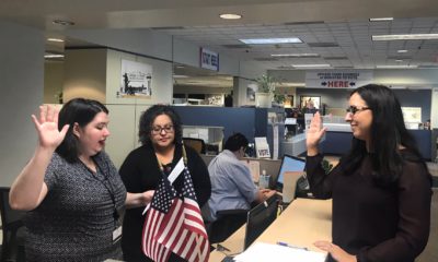Photo of Nasreen Johnson taking out papers to run for office