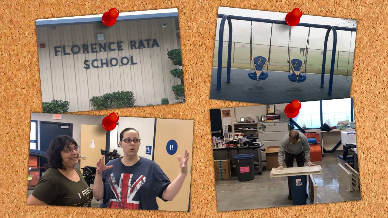 Illustration that depicts pictures of Rata High School on a classroom bulletin board