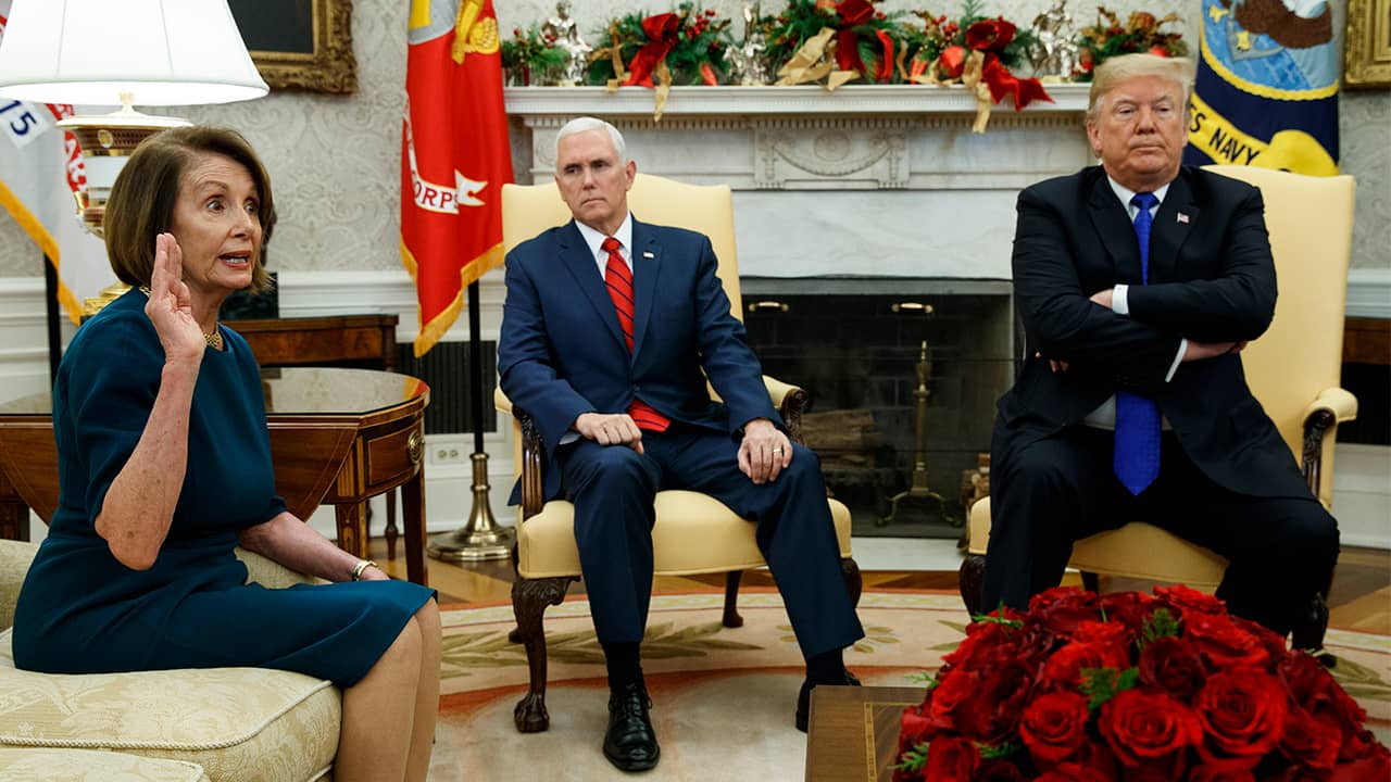 Photo of Mike Pence, Nancy Pelosi, and Donald Trump