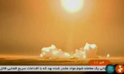 Photo of a rocket carrying a Payam satellite from an Iranian state TV screen grab