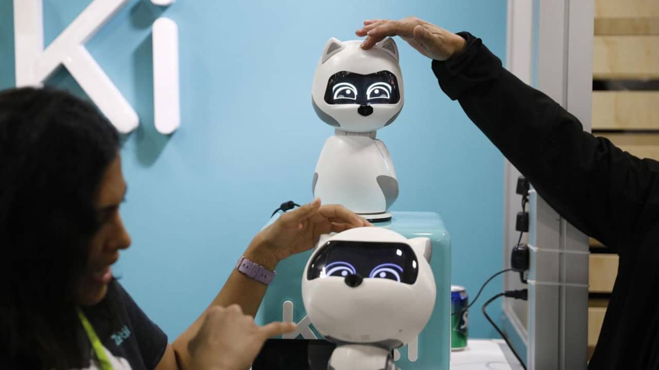 Photo of people touching Kiki robots