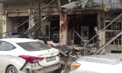 Screen image of scene in Syria following a deadly explosion outside a restaurant