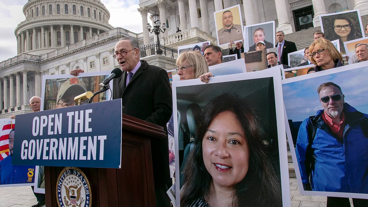 Photo of Senate Democrats, led by Senate Minority Leader Chuck Schumer