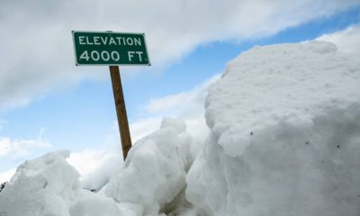 Photo of snow at 4,000 feet elevation on Highway 168 heading to Shaver Lake