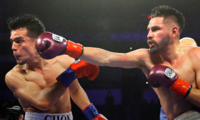Jose Ramirez lands a punch to the face of challenger challenger Jose Zepeda