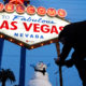 Photo of a snowman near the "Welcome to Las Vegas" sign