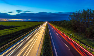 Time lapse photo of German autobahn at sunset