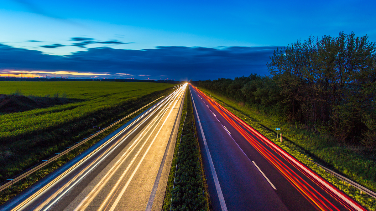 Time lapse photo of German autobahn at sunset