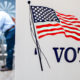 Voter casts a ballot at local precinct in Fresno County during 2018 General Election