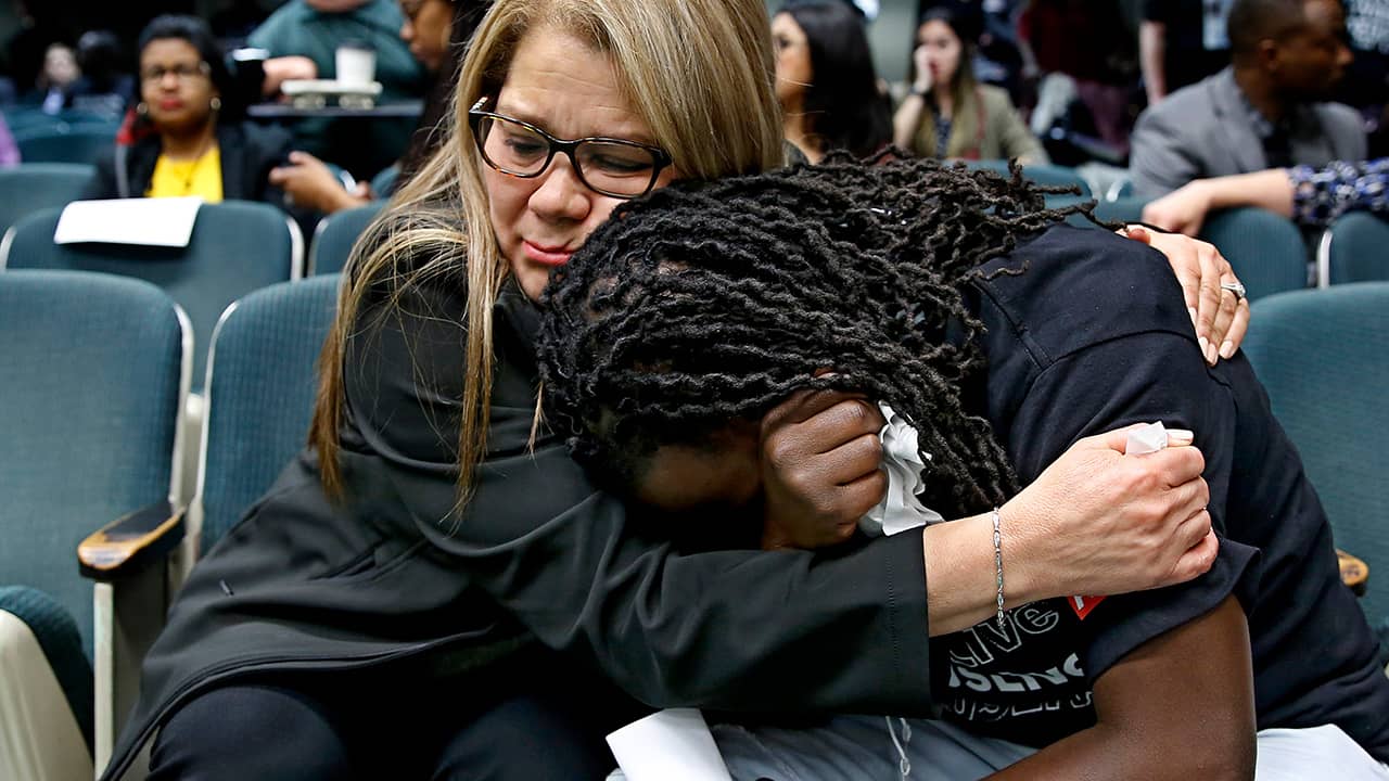 Photo of Elizabeth Medrano Escobedo, left, mother of Christian Escobedo, who was killed by Los Angeles police
