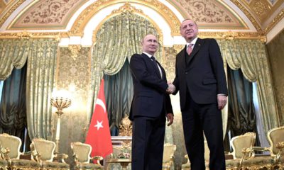Photo of Russian President Vladimir Putin, left, and Turkish President Recep Tayyip Erdogan