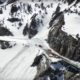 Drone video image of Tioga Pass clogged by snow