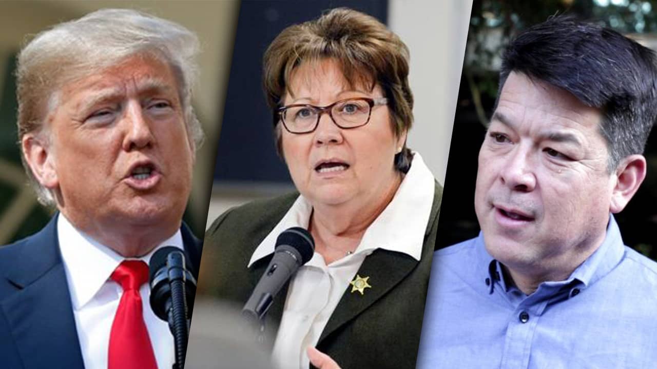 Photo combination of Donald Trump, Margaret Mims, and TJ Cox