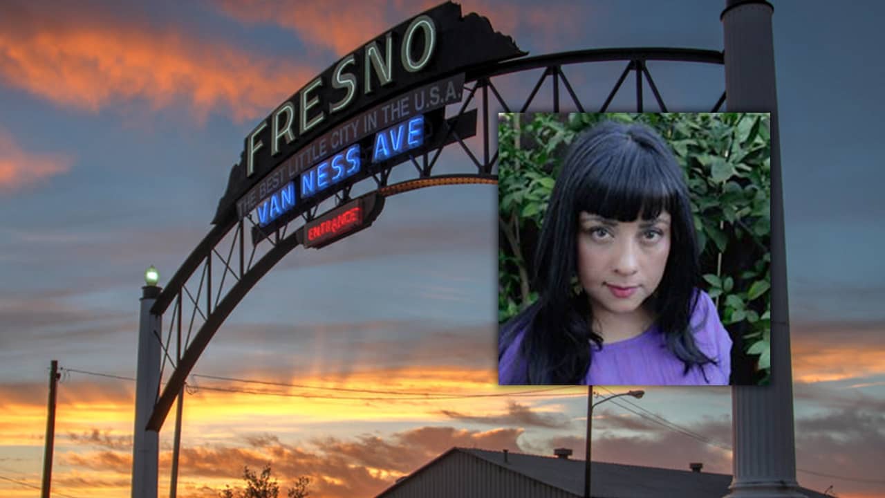 Photo combination of Marisol Baca and Fresno arch