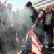 Photo of Iranian worshippers burn a US flag