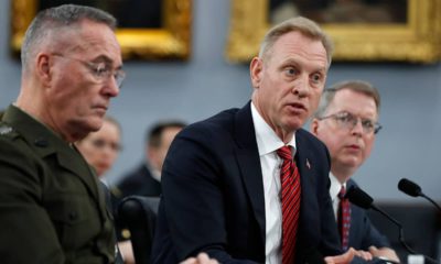 Photo of Joint Chiefs of Staff Chairman Gen. Joseph Dunford, left, Acting Defense Secretary Patrick Shanahan, and Acting Deputy Secretary of Defense David Norquist