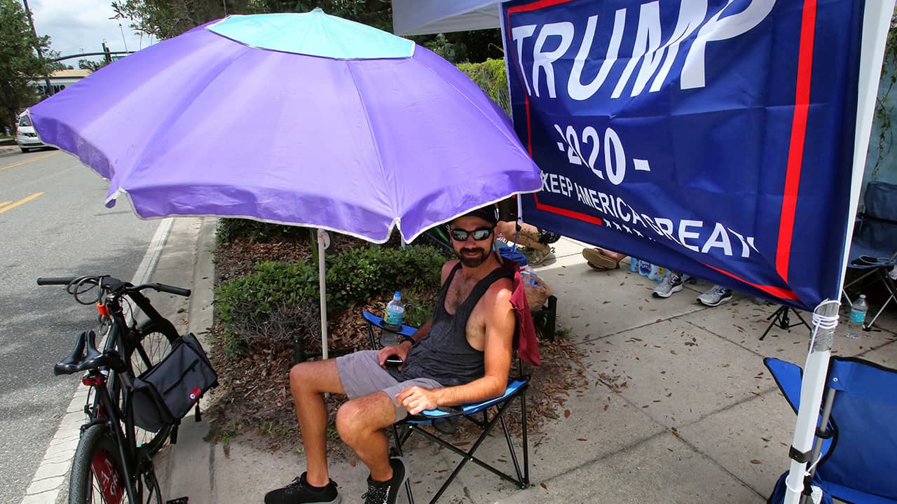 Photo of Ray Renaud, a Trump supporter, camping out for Trump's 2020 campaign kick-off rally