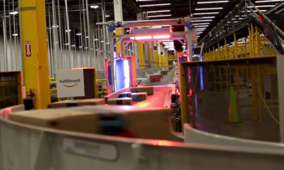 Photo of conveyor belt in Amazon fullfilment center