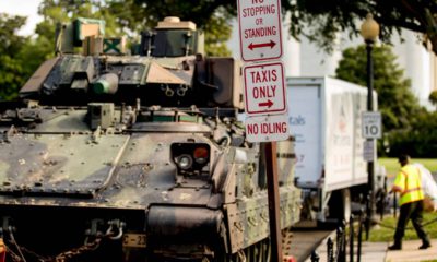 Photo of 1 of 2 Bradley Fighting Vehicles parked near the Lincoln Memorial