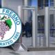 Composite of two security entry points and the city of Fresno logo