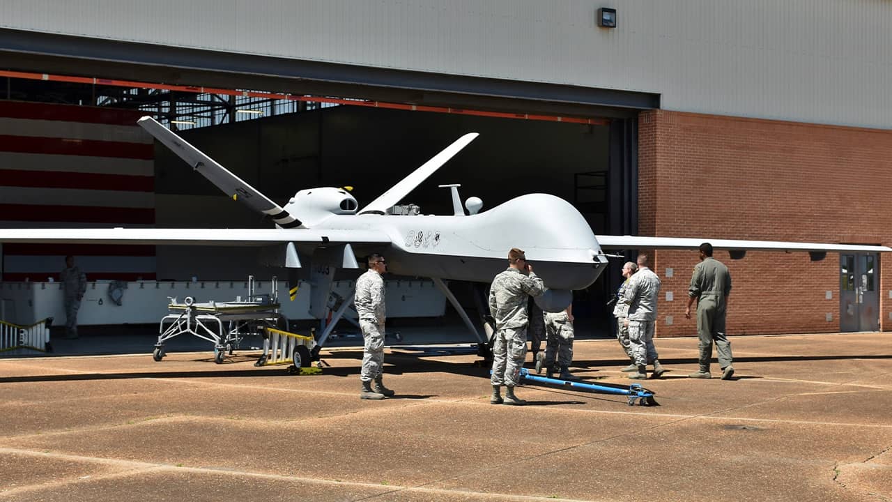 Photo of an MQ-9 Reaper drone undergoing maintenance