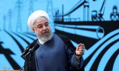 Photo of Iranian President Hassan Rouhani speaking at a conference in Tehran, Iran