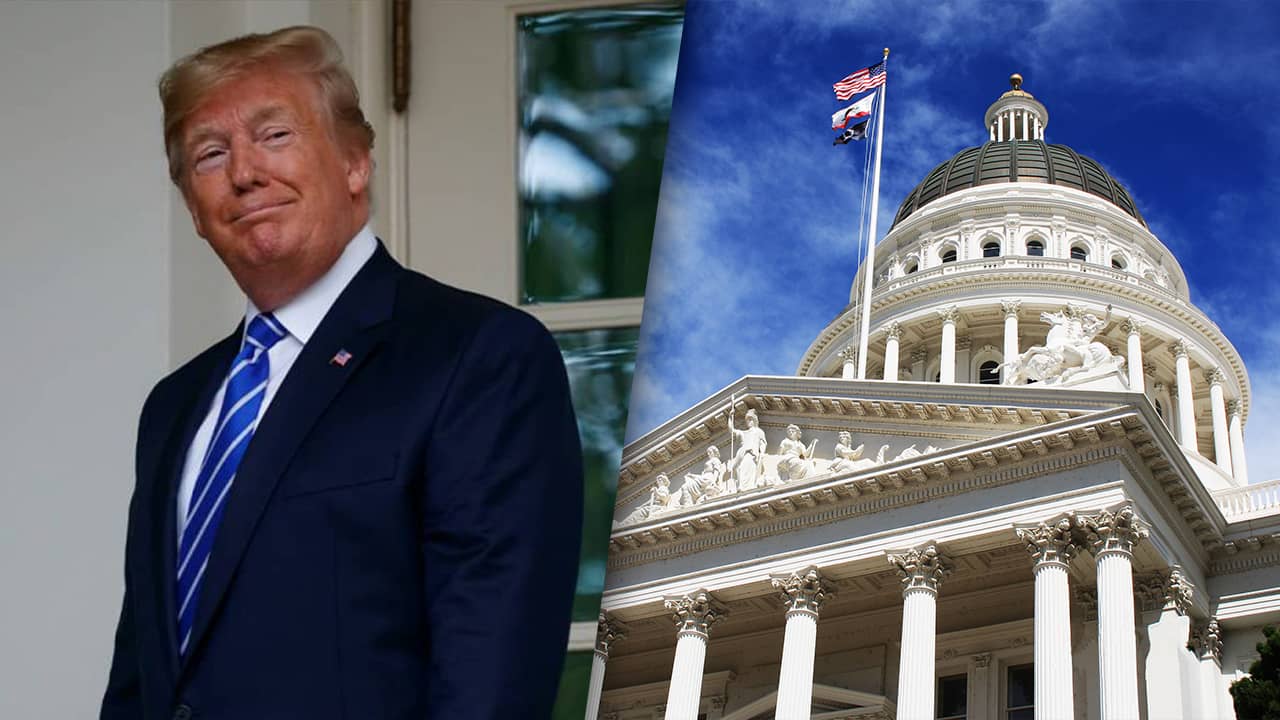 Composite of President Donald Trump and the California Capitol